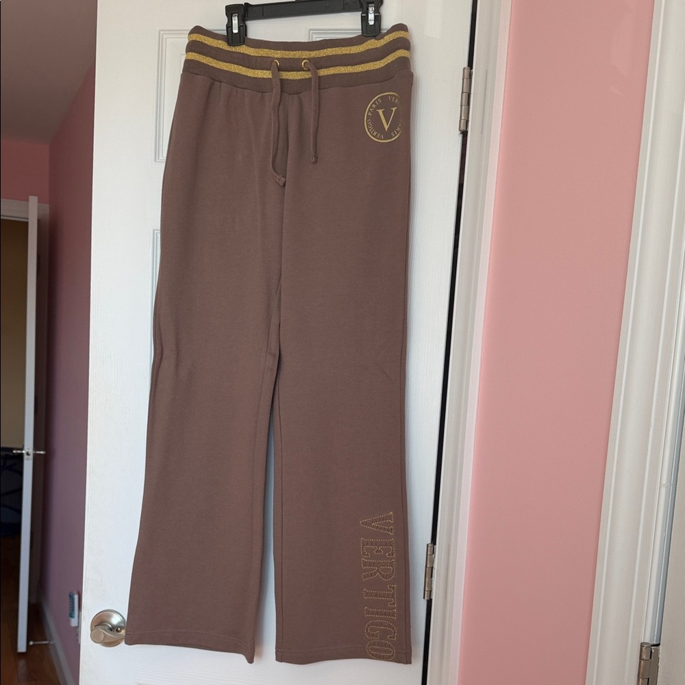 NEW Vertigo Paris Brown Track Pants with Gold Trim